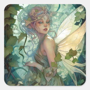 Green Woodland Fairy Fantasy Art Vierkante Sticker