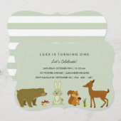 Green Woodland Friends Invitation d'anniversaire (Devant / Derrière)