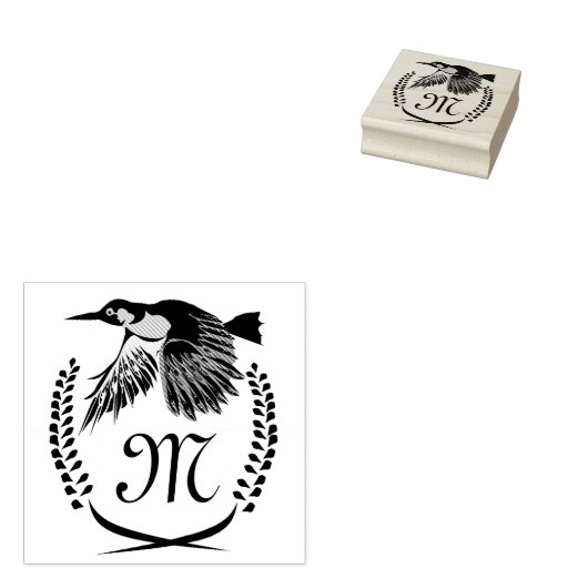 Green Woodpecker in Flight Monogram Rubberstempel (Gestempeld)