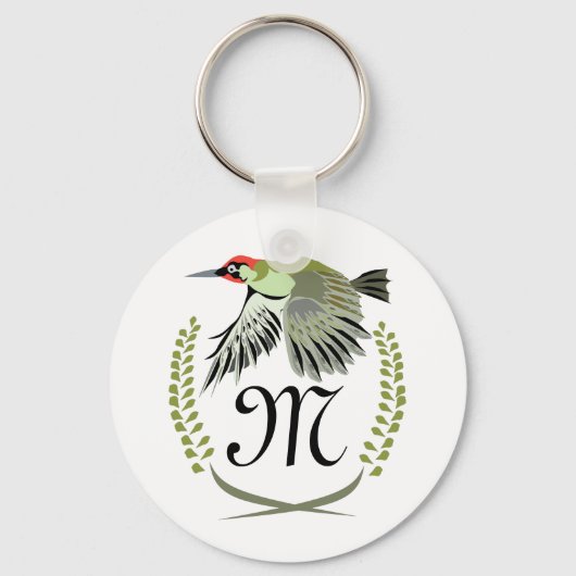 Green Woodpecker in Flight Monogram Sleutelhanger (Voorkant)