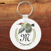 Green Woodpecker in Flight Monogram Sleutelhanger (Voorkant)