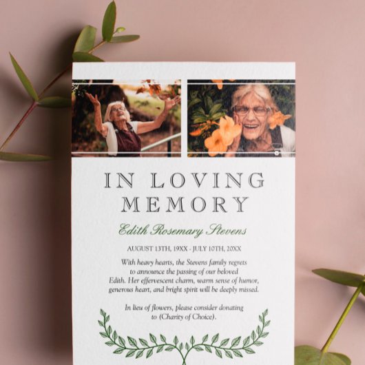 Green Wreatfoto in Loving Memory Annountion Aankondiging
