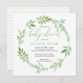 Green Wreath Baby shower Invitation, BOHO Kaart (Voorkant / Achterkant)