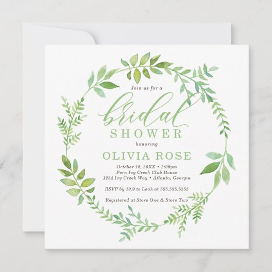 Green Wreath Bridal Shower Invitation, BOHO Kaart (Voorkant)