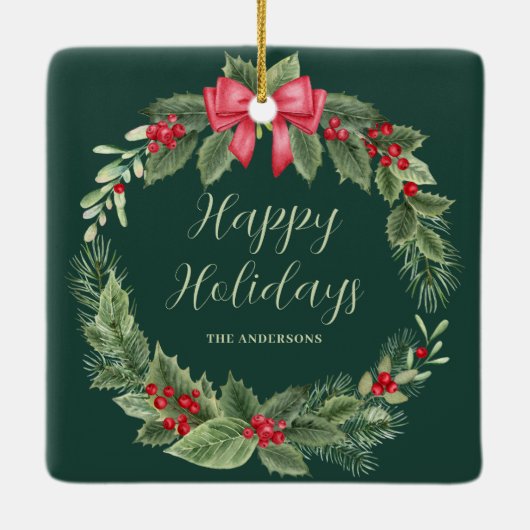 Green Wreath Christmas Personalized Ornament (Achterkant)