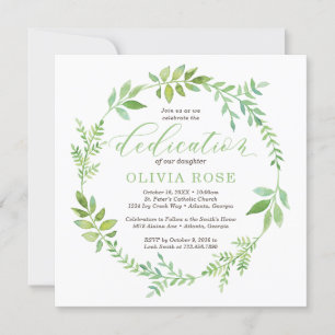 Green Wreath Dedication Invitation, BOHO Kaart