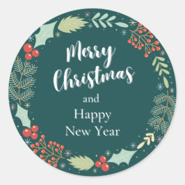 Green Wreath Floral Simple Merry Kerstmis Ronde Sticker