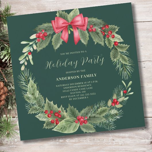 Green Wreath Noël Fête Invitation