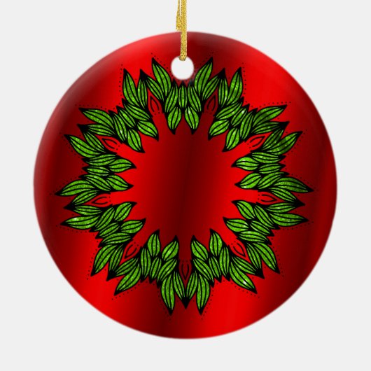 Green Wreath op Red Kerstmis Keramisch Ornament (Achterkant)