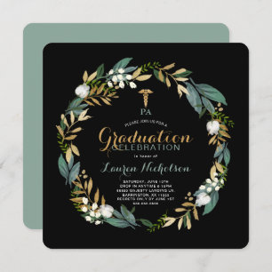 Green Wreath PA Graduation Party Invitation
