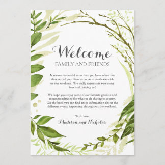 Green Wreath Wedding Hotel Welkom Kaarten, rustiek Programma