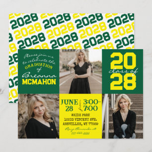 Green & Yellow 3 Photo Graduation Invitation