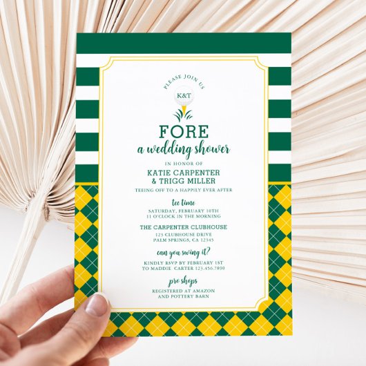 Green Yellow Golf Couples Douche Invitation