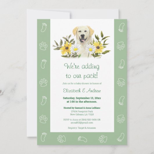 Green Yellow Labrador Dog Baby shower Invitation Kaart (Voorkant)