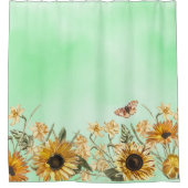 Green Yellow Ombre Waterverf Background Sunflower Douchegordijn (Voorkant)