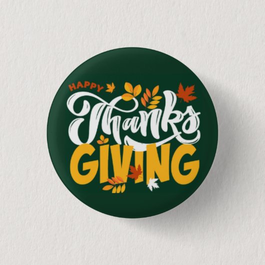 Green & Yellow Thanksgiving Pin Button (Voorkant)