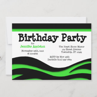 Green Zebra Imprimer Vagues Invitations Anniversai