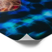 Green Zee Turtle Honu on Blue Fractal Art Poster (Hoek)