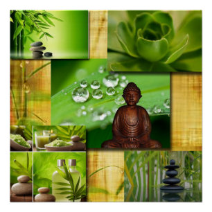 Green Zen & Buddha Serenity Collage Perfect Poster