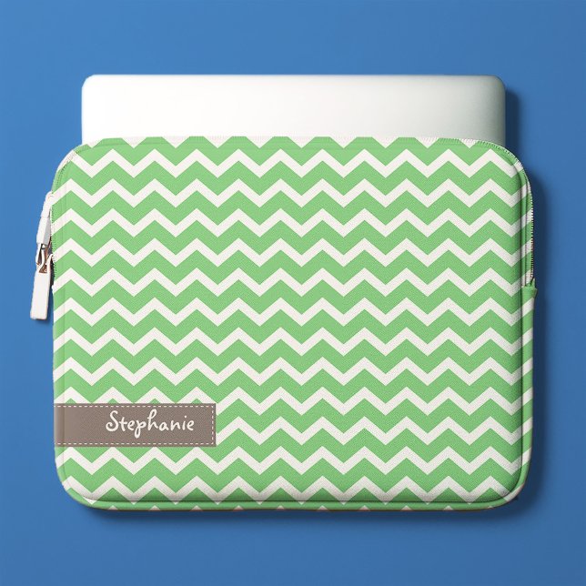 Green Zig Zag Chevrons Patroon Laptop Sleeve (Creator heeft geüpload)