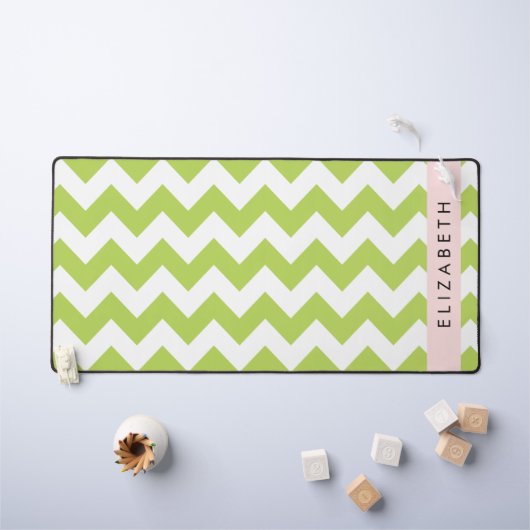 Green Zigzag, Green Chevron, Votre Nom (Tableau pour enfants)