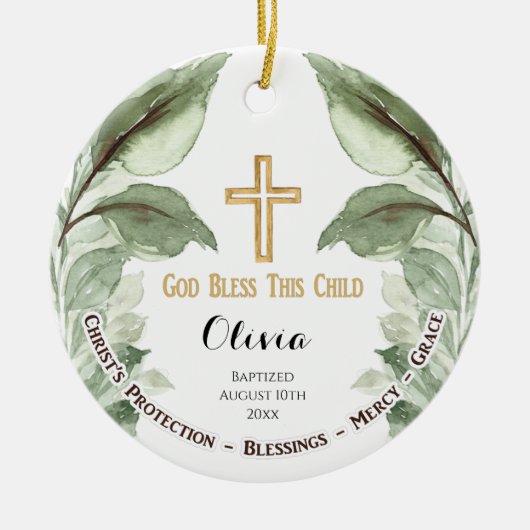 Greenary Personalized Christening Baptisme Keramisch Ornament (Voorkant)