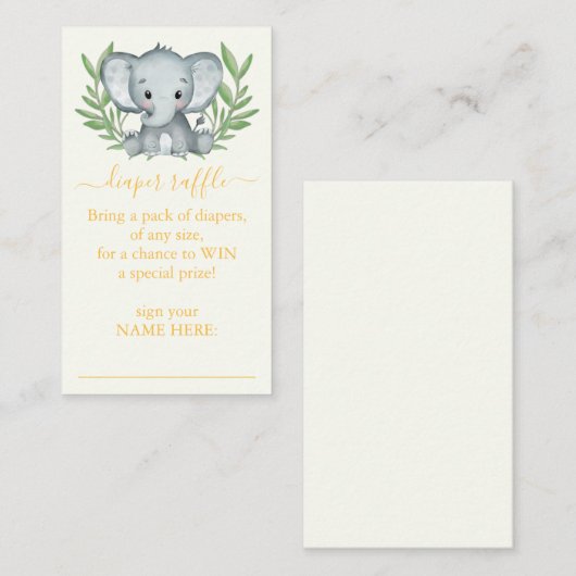 Greeneral Neutral Elephant Diaper Raffle Enclosure Informatiekaartje (Voorkant / Achterkant)