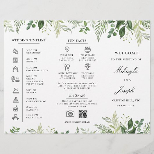 Greenery01 Trifold Wedding Program Flyer (Voorkant)