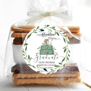 Greenery Adventure begint reis Afstuderen gunst Ronde Sticker