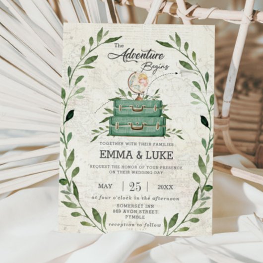 Greenery Adventure Wedding Suitcase Reisreis Kaart