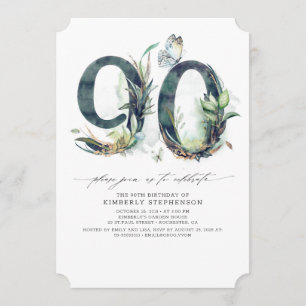 Greenery and Gold 90th Birthday Invitation Kaart