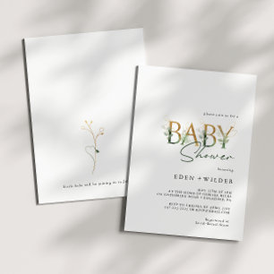 Greenery and Gold Baby shower Invitation Kaart