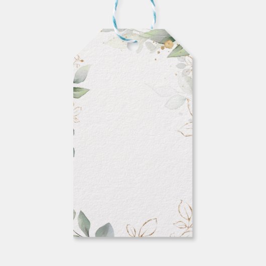 Greenery and gold foliage Baptism Gift Label Cadeaulabel (Achterkant)