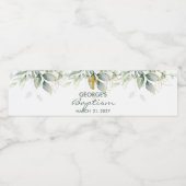 Greenery and gold foliage Baptisme Waterfles Etiket (Enkel label)