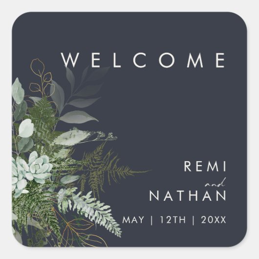Greenery and Gold Leaf Dark Navy Welcome Sticker (Voorkant)