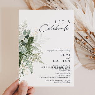 Greenery and Gold Leaf Let's Celebrate Invitation Kaart