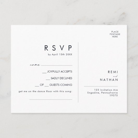 Greenery and Gold Leaf Navy Song Request RSVP Card Briefkaart (Achterkant)