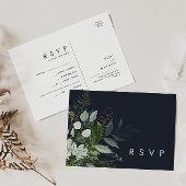 Greenery and Gold Leaf Navy Song Request RSVP Card Briefkaart