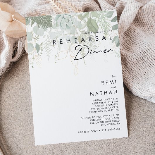 Greenery and Gold Leaf Rehearsal Dinner Invitation Kaart