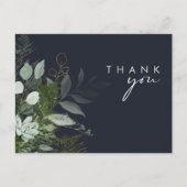 Greenery and Gold Leaf Script Dark Navy Dank u Briefkaart (Voorkant)