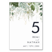 Greenery and Gold Leaf Table Number Kaart (Achterkant)