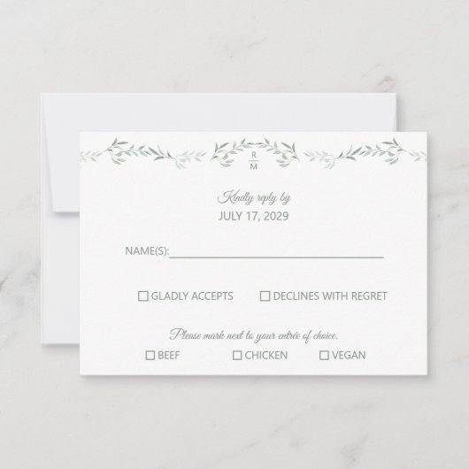 Greenery and Monogram RSVP Response Card (Devant)