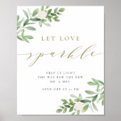 Greenery and White Flower Love Sparkle Wedding Poster (Voorkant)