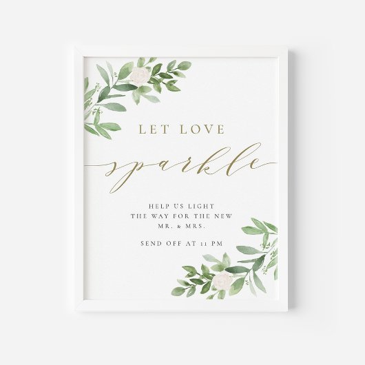 Greenery and White Flower Love Sparkle Wedding Poster