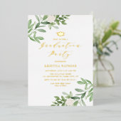 Greenery and White Flowers 2022 Graduation Party Folie Uitnodiging (Staand Voorkant)