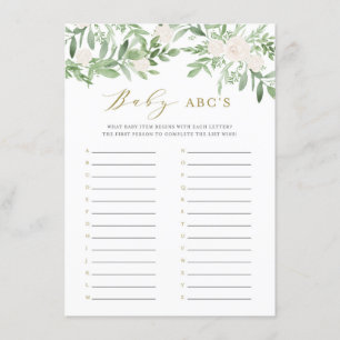 Greenery and White Flowers Baby shower ABC Game Informatiekaartje