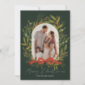 Greenery Arch Bow 2 Foto Kerstmis Feestdagenkaart (Voorkant)