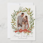 Greenery Arch Bow Cream 2 Foto Kerstmis Feestdagenkaart (Voorkant)