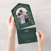 Greenery Arch Elegant Foto Kerstfeestdag All In One Uitnodiging (Afscheurbaar)