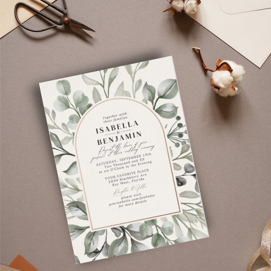 Greenery Arch Eucalyptus Ivory Wedding Roos Gold Folie Uitnodiging